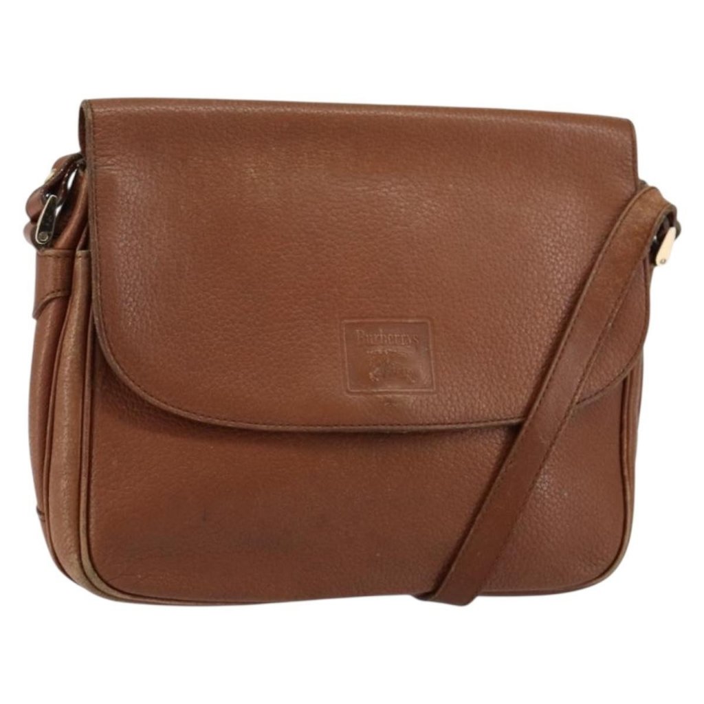 Authentic Burberrys Shoulder Bag Leather Gold Brown